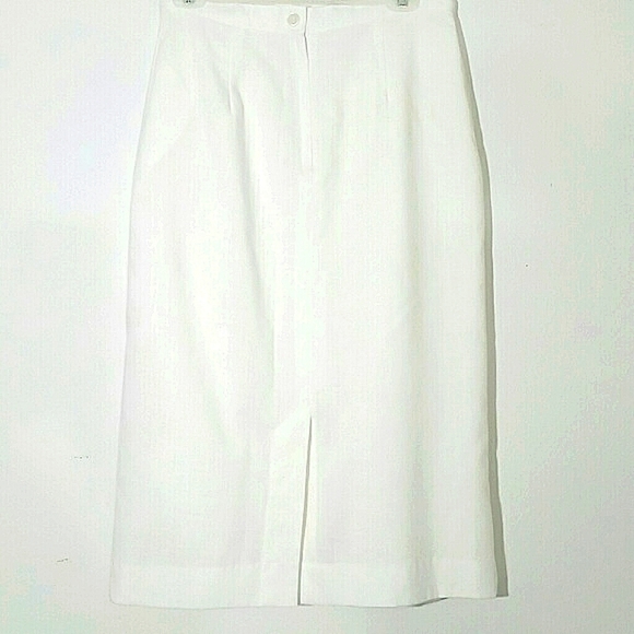 Pleated Midi Skirt White Lined Pencil Below Knee Pleated Vintage USA - Picture 2 of 3